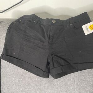 Sag Harbor Denim Black Cotton Short Cuffed Hem Buttons Pockets Women Size 10 NWT